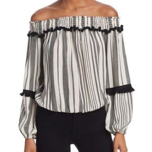 Vintage Havana Striped Off Shoulder Pom Pom Top 20A